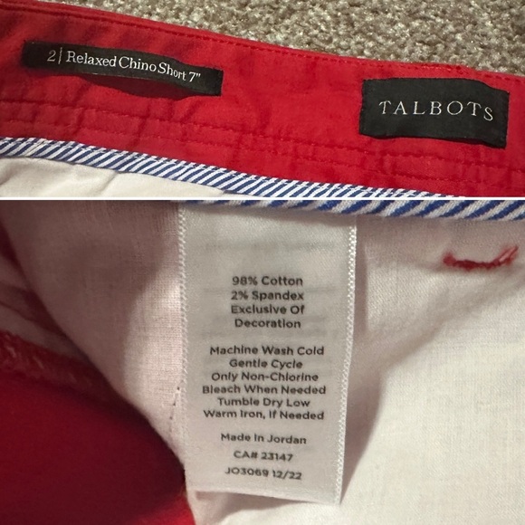 Talbots Red Relaxed Chino Short 7” Seersucker Cuffs Women’s Size 2 Preppy NWOT - Picture 13 of 16